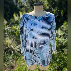 Chico's "Blue Blooms" Breton stripe top - Chico’s Size 1
